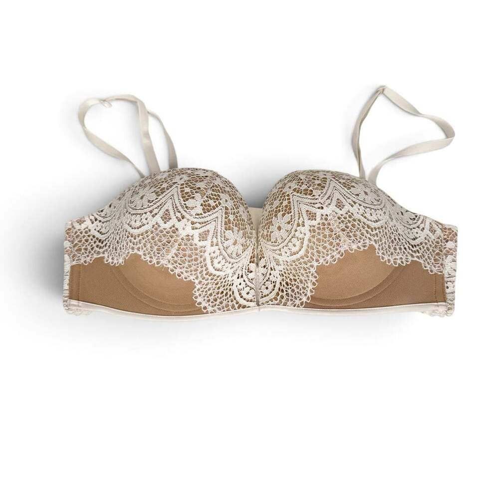 Victoria's Secret Bombshell Multi-Way Strapless Push-Up Lace Bra Beige 36B